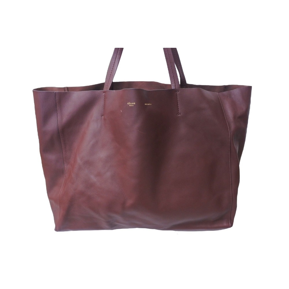 Celine Tote Wine Purple Logo Bordeaux Red Handbag Cabas Horizontal Leather Bag